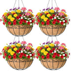 4 Pack 10 Inch Hanging Baskets for Plants Outdoor Metal Hanging Planter Basket with Coco Coir Liner Hanging Flower Baskets Hangings Flower Pots Holder for Garden, Patio(Flower) - size: 10 Inch, style: English