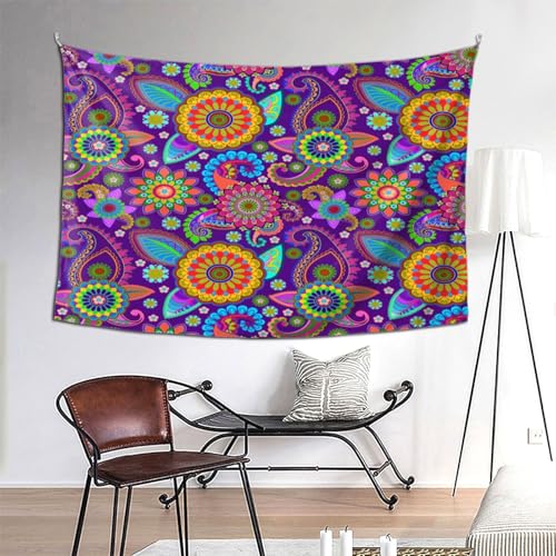 RTAFGU Perris Tapestry, Purple Paisley Mandala Pattern, Indian Boho Ethnic Decor Home Aesthetic Tapestries Wall Hanging for Home Living Room Dorm Party Bedroom Decoration 91" L x 71" W - color: Perris_2802, size: 91"L x 71"W