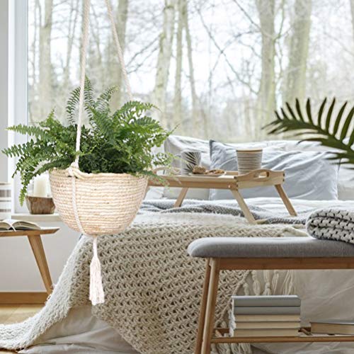 Natural Hanging Seagrass Plant Baskets, Macrame Plant Hangers, Indoor Boho Plant Hanger, for Indoor Outdoor Home Decorations Fence Planters Plant Flower Pots