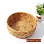 Hadewoven Round Rattan Fruit Basket Wicker Food Tray Weaving Storage Holder Dinning Room Bowl, 9 Inch Woven Bread Basket Key Bowls with 3.5”Wall for Table, Countertop (Medium 8.66") - size: Medium 8.66"