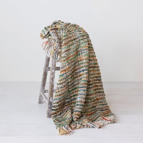 Creative Co-Op Woven Acrylic Bouclé Throw Blanket with Fringe, Multicolor