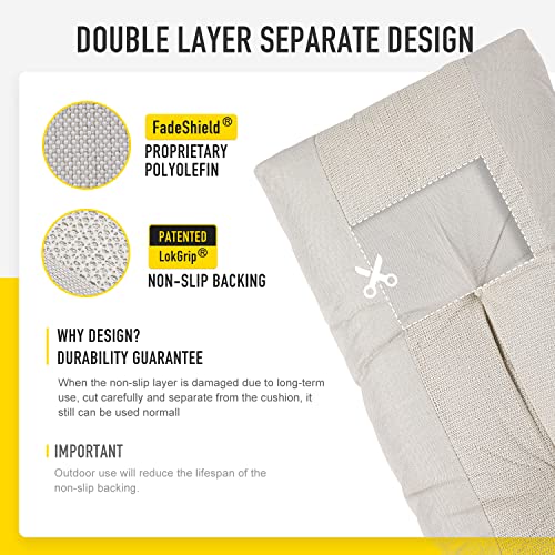 SUNROX LokGrip Non Slip Tufted Memory Foam Bench Cushion, FadeShield Water Resistant Durable Thicken Outdoor/Indoor Bench Seat Pads 36x14x4 inch, Cream - color: Cream, size: 36x14 Inch (Pack of 1)