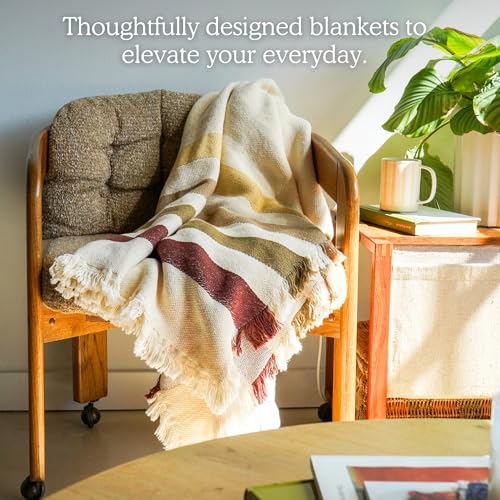 Driftwood Trail Striped Afghan Throw Blanket | Thick & Cozy | Cotton USA Made (73x48) - color: Driftwood Trail
