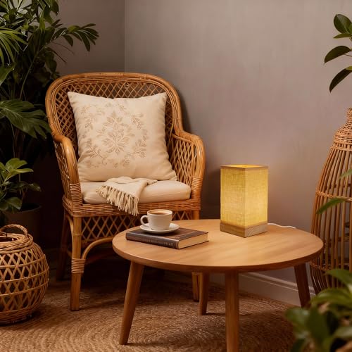 LUSHARBOR Boho Bedside Table Lamp, Decorative Dimmable Rattan Lamp Battery Operated, Small Nightstand Boho Lamp Accent Vintage Table Lamps for Livingroom/Entryway/Tabletop/Desk Decor-Beige - style: USB-WOVEN
