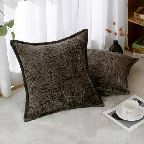 HPUK Fall Chenille Soft Throw Pillow Covers 18x18 Set of 2, Accent Cushion Covers for Living Room, Bedroom, Decorative Solid Color Pillow Covers for Couch, Sofa, Chair, Charcoal - color: Chenille-charcoal, size: 18" x 18" (Pack of 2)