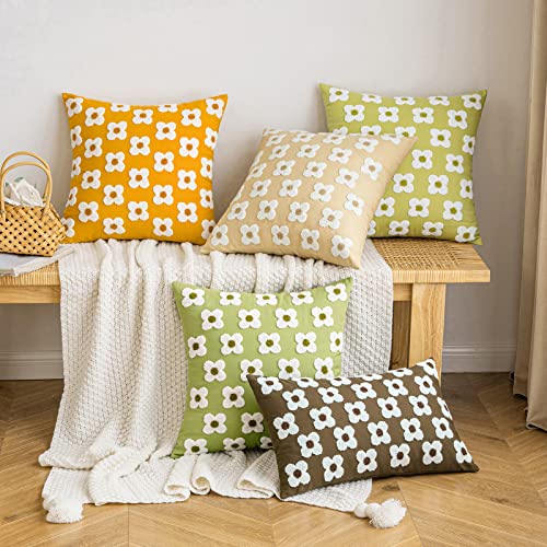 EMEMA Decorative Throw Pillow Covers Daisy Sun Flower Jacquard Pillowcase Cushion Case Square for Couch Sofa Bed Living Room Bedroom Set of 2, 18x18 Inch, Sage Green - color: A-sage Green, size: 18" x 18" (Pack of 2)