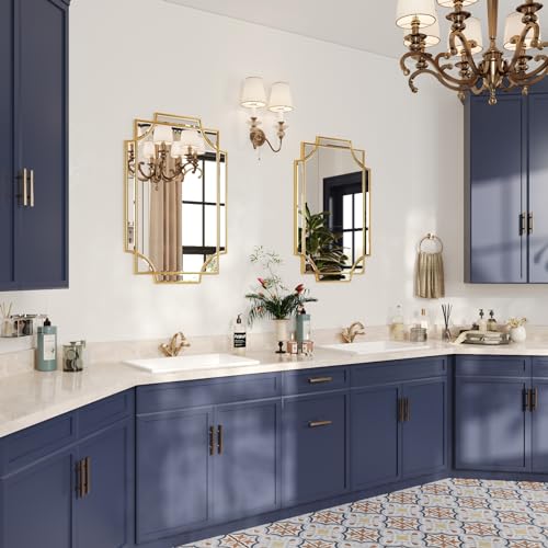 Kelly Miller 20"x30" Small Gold Bathroom Mirror for Wall Mount, Beveled Vanity Mirror for Master Bath Half Bath - size: 30"L x 20"W
