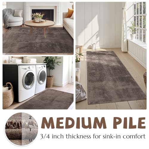 jinchan Solid Plush Runner Rug 2x5 Performance Shaggy Washable Hallway Rug Soft Modern Faux Wool Cozy Non Slip Carpet for Bedroom Laundry Room Living Room Kids Nursery Brown - color: Solid Brown, size: 2' x 5' (Runner)