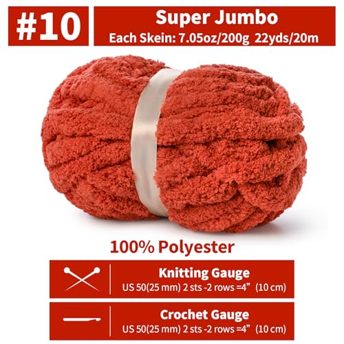 10 Pack Jumbo Chenille Yarn for Crocheting, #10 Super Bulky Baby Soft Yarn for Hand Knitting, 220 yds /70.5 oz Fluffy Chunky Knit Throw Blanket Yarn (Deep Orange) - color: Deep Orange