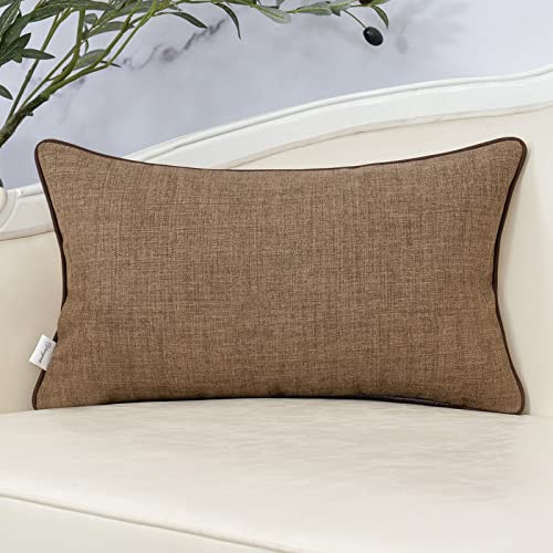 Yangest Patchwork Pillow Cover 12x20 Inch Luxury Cotton and Linen Cushion Cover Rectangle Pillowcover for Couch Bedroom Living Room,Brown - color: Coffee Brown, size: 20" x 12" (Pack of 1)