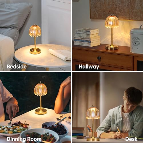 Shenmoyl Tulip Table Lamp with 5000mAh Battery & Touch Control, Cordless Table Lamp with 3 Colors, Dimmable Rechargeable Table Lamps for Bedroom, Nightstands, Living Room, Entryways (Amber Tulip) - color: Amber Tulip, size: 1 Pack