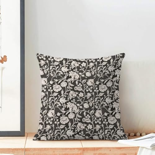 Black Grey Floral Throw Pillow Covers 18x18 Set of 2, Flower Print Decorative Pillow Covers Neutral Vintage Decoration Outdoor Cushion Cover Floral Pillowcase for Sofa Couch Farmhouse Room - color: Print Black, size: 18" x 18" (Pack of 2)