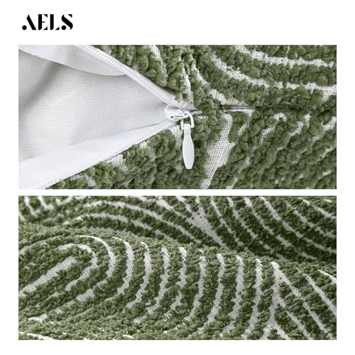 AELS Boho Decorative Textured Throw Pillow Covers 18x18, Modern Mid Century Rainbow Tufted Pillow Case, Farmhouse Rustic Geometric Woven Cushion Case for Bed Couch Sofa, Olive Green - color: Olive Green, size: 18" x 18" (Pack of 2)