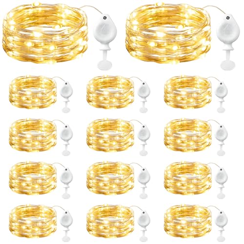 Brightown 14 Pack LED Fairy Lights Battery Operated String Lights, 7ft 20LED Waterproof Silver Wire Twinkle Lights, Firefly Starry Moon Lights for Mason Jars DIY Christmas Wedding Party Bedroom - color: Warm White, size: 14 Pack