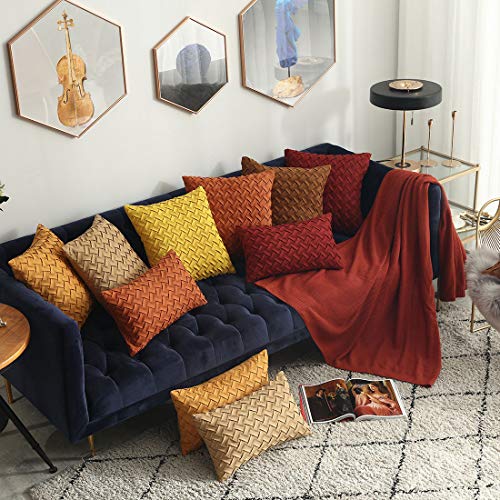 vctops Boho Basket Weave Pattern Decorative Throw Pillow Cover Super Soft Suede Solid Lumbar Accent Cushion Case for Couch Sofa Car (Ginger,12"x20") - color: Ginger, size: 20" x 12" (Pack of 1)