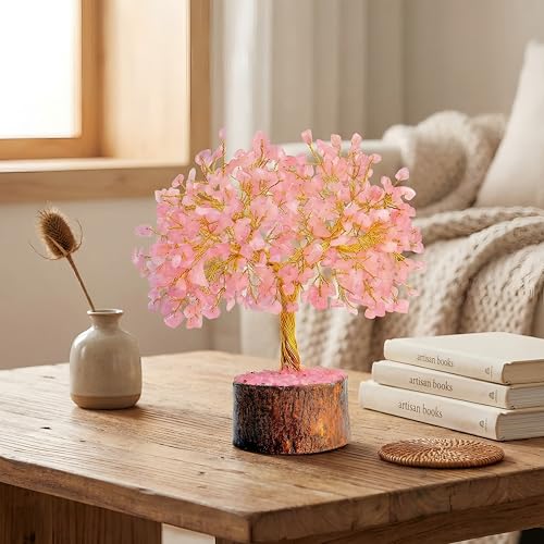 Handcrafted Crystal Tree for Good Luck | 300 Beads Bonsai Tree for Positive Energy, Love, and Harmony | Feng Shui Money Tree | Spiritual Gift & Home Decor | 7-9 Inches (Rose Quartz) - color: Rose Quartz