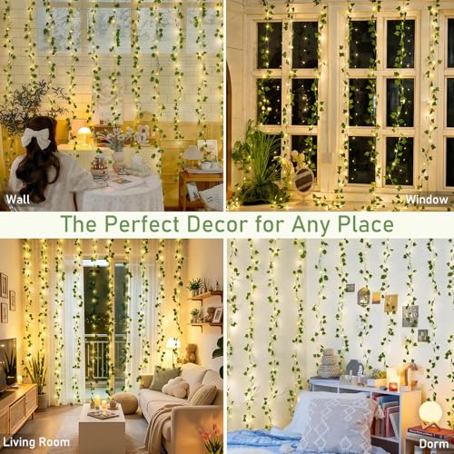 JMEXSUSS Vine Lights for Bedroom, 200 LED Vines Fairy Lights, Artificial Ivy Leaf Light for Wall Curtain Wedding Party Christmas Indoor Decor, 6.5ft x 6.5ft with Remote - color: Ivy, size: 6.5x6.5ft - 200 LED