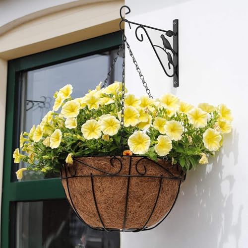 6 Pack 14in Coconut Fiber Liner for Plants Round Hanging Basket Liner Wall Planter Insert Replacement Coco Coir Liner for Window Box, Fence Flower Baskets Pot for Porch, Patio & Garden (6, 14 inch) - size: 14 inch