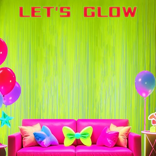 DECOCKRAT 2 Pack Foil Fringe Backdrop - Fluorescent Yellow Shiny Tinsel Curtains for Party Decoration/Photo Booth Props - 3.3x6.6 FT Metallic Foil Backdrop for Birthday, Wedding, Graduation, Christmas - color: Fluorescent Yellow