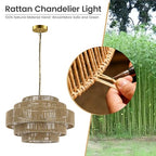 BoostArea 5-Tier Boho Chandelier Light Fixture,20" Hand Woven Pendant Lights Kitchen Island,Large Farmhouse Pendant Light for Kitchen,Dining Room,Hallway, Foyer - color: Gold & Brown