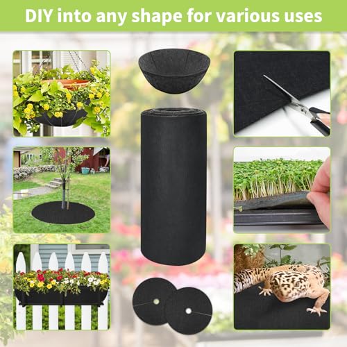 Riare 16x80 Inch Black Felt Planter Liner Roll- 2 Rolls Non-Woven Fabric Planter Liner for Outdoor Plants, Coco Liner Roll Alternative Basket Planter Liner for Planters Hanging Basket Window Box - size: 16 x 80 Inch