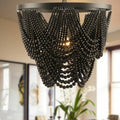 Boho Chandelier, Black Wood Beaded Chandelier Bohemia Light Fixture, Rustic Farmhouse Ceiling Light Fixture for Dinning Room Bedroom Living Room, 25.5 inch OD - color: Black 25.5"