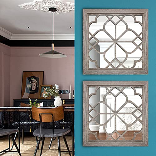 Wocred Set of 4 Mirrors Square Wall Mirror,Gorgeous Rustic Farmhouse Accent Mirror,Barn Wood Color Entry Mirror for Bathroom Renovation,Bedrooms,Living Rooms and More(12”x12”-4pcs) - color: Barn Wood Square, size: 12x12 inch - 4 PCS