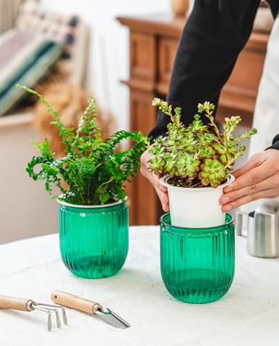 Josteve 4.5 Inch 2 Pcs Self Watering Hanging Planter Indoor Plant Pots Drainage Holes, Outdoor Small Hanging Planters Flower Pot Basket, Visible Water Level, Plant Hanger Home Decor, Gardening - color: Emerald, size: 2*4.5 inch