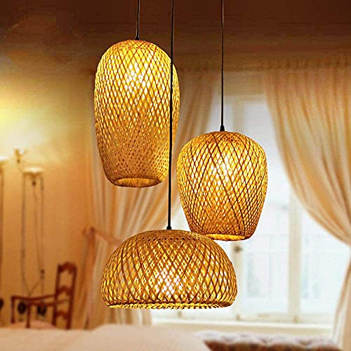 GCQ Bamboo Lantern Pendant Lamp, Retro Japanese Style E27 Chandelier Hanging Light Ceiling Lighting Fixture for Living Room Bedroom Restaurant Cafe Teahouse Bar Dining Room Club