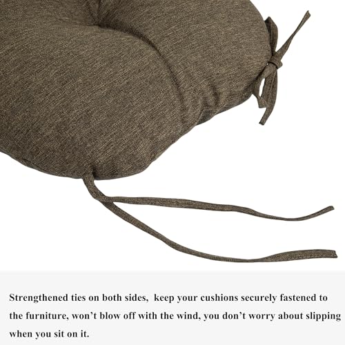 FUNHOME Bistro Chair Cushion with Ties 15"x15"x4", Water Repellent Outdoor Round Chair Cushions Set of 2, Patio Tufted Chair Pads for Home Garden-Brown - color: Brown