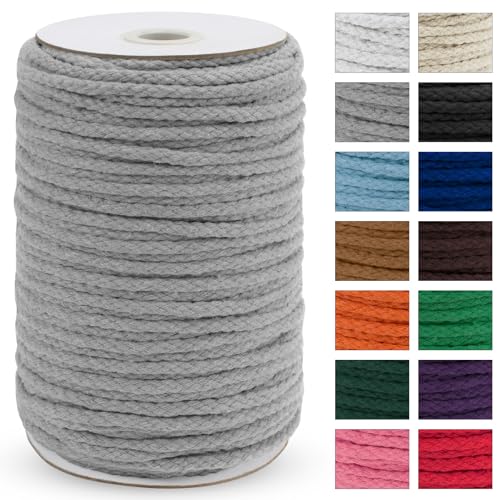 JeogYong Braided Macrame Cord 5mm x 295ft, Natural 8-Strand Braided Cotton Rope, Colored Drawstring Cord Craft Rope for Plant Hangers, Wall Hanging, Dream Catcher, Garden, DIY Projects - color: Light Grey