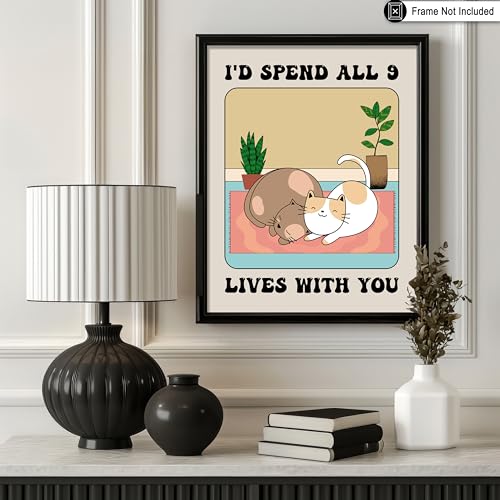 Poster Master I'd Spend All 9 Lives With You Poster - Retro Cat Love Print - Valentine's Day Artwork - Preppy Design - Trendy Couple Art - Romantic Dorm or Living Room Decor - 8x10 UNFRAMED - color: Style-11, size: 8"L x 10"W