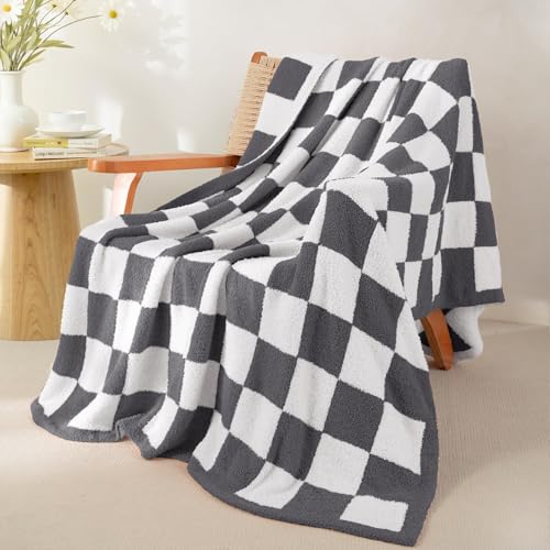 Whale Flotilla Checkered Knit Throw Blanket, Ultra Soft Warm Reversible Cozy Decorative Blankets for Couch Sofa and Bed, 50x60 Inch, Grey - color: Grey Checker, size: 50x60 Inch