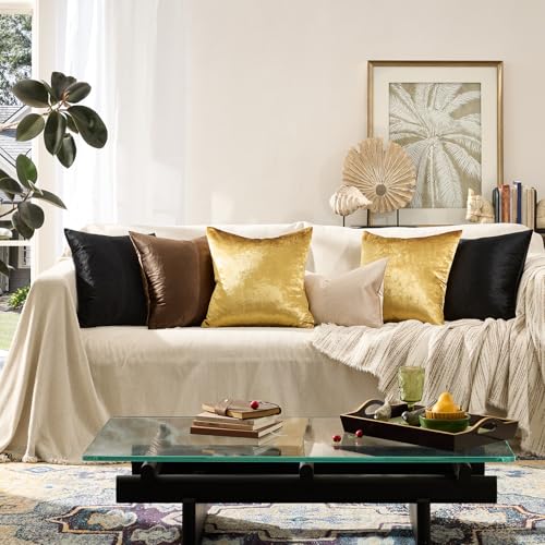 GIGIZAZA Gold Velvet Decorative Throw Pillow Covers,18x18 Pillow Covers for Couch Sofa Bed 2 Pack Soft Cushion Covers - color: Gold, size: 18" x 18" (Pack of 2)