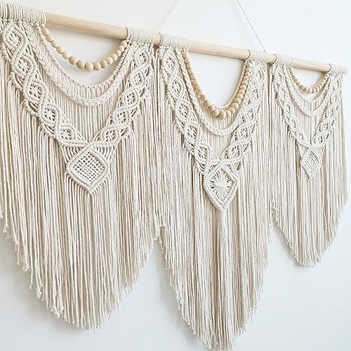 Achart Macrame Wall Hanging Large- Boho Wall Decor- large wall art- Wall Decor Living Room- Macrame Tapestry Boho Decor for Bedroom (Wooden Bead) - color: Wooden Bead