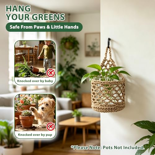 4 PCS 5-Inch Macrame Wall Plant Hangers, Small Wall Hanging Plant Holder with Hooks, Natural Cotton Rope Hanger for Indoor Plants & Daily Storage, Boho Home Decor
