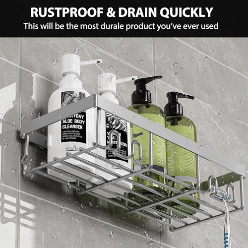 Moforoco Shower Caddy Shelf Organizer Rack, Self Adhesive Black Bathroom Shelves Basket, Home Farmhouse Wall Inside Organization and Storage Decor Rv Accessories, First Camper Apartment Essentials - color: Grey, size: Medium