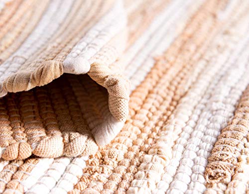 Unique Loom Chindi Cotton Collection Soft Hand Woven Natural Fiber Striped Area Rug, 2 ft 2 in x 3 ft, Beige/Ivory - color: Beige/Ivory, size: 2'2" x 3' (Rectangular)