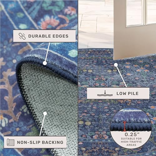 Hazo Haus Dark Blue 5ft Circle Area Rug for Living Room, Vintage Botanical Floral Design Washable Round Rugs for Bedroom, Dining Room Under Table, Plant Pattern Dark Home Décor - color: Dark Blue, size: 5' (Round)
