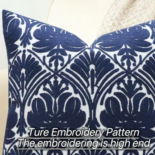 Slow Cow Embroidered Blue Throw Pillow Cover Geometric Decorative Cushion Covers for Sofa 18 x18 Inches - color: Navy Rose, size: 18" x 18" (Pack of 1)