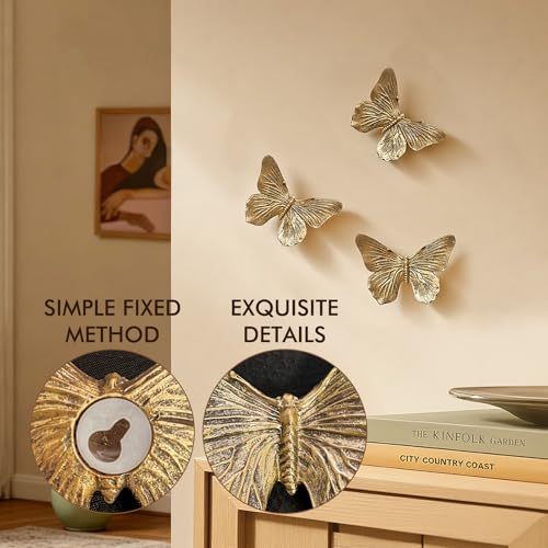 GUSFREUD 3D Butterfly Wall Decor Set – Resin Wall Decorations for Living Room, Bedroom, Garden, Yard, Outdoor and Gallery Walls - Antique Copper - Set of 3 - color: copper