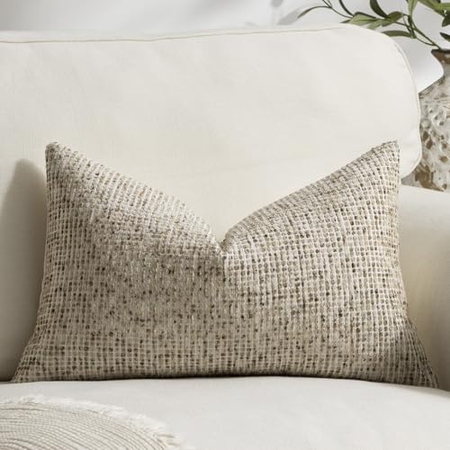 Pack of 1 Neutral Lumbar Pillow Covers 14x24 Boho Textured Dots Stripe Chenille Rectangular Decorative Throw Pillow Cases Accents for Living Room Couch Bed Farmhouse Home Decor, Taupe - color: Taupe, size: 24" x 14" (Pack of 1)