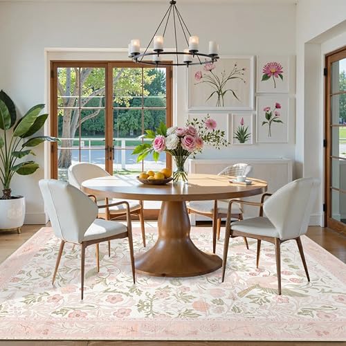 5'x7' Area Rugs Washable,Pink Rug for Living Room Bedroom,Large Boho Botanical Farmhouse Bohemian Distressed Oriental Carpet Non Slip,Blush Floral Bird - color: Pink Floral Bird, size: 5'x7'
