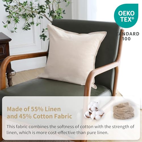 Simple&Opulence Linen Throw Pillow Covers 18x18 Inch Set of 2 Flax Cotton Blend Solid Color Decorative Square Cushion Cover for Couch Sofa Office Soft Breathable Farmhouse - Linen/Beige - color: Linen/Beige, size: 18”×18“