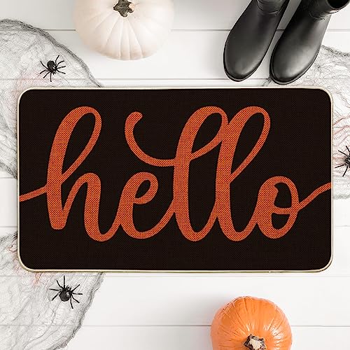 Artoid Mode Black Orange Hello Halloween Doormat, Home Decor Low-Profile Switch Rug Door Mat Floor Mat for Indoor Outdoor 17x29 Inch - color: Black/Orange, size: 17" x 29"