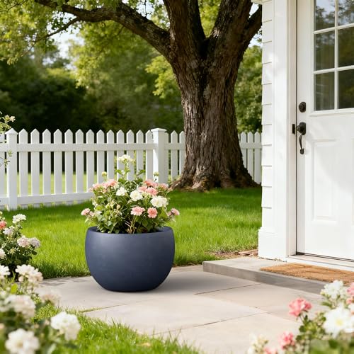 Kante 19.9" Dia Round Concrete Planter, Outdoor/Indoor Large Bowl Plant Pots with Drainage Hole and Rubber Plug for Garden Patio Balcony Home, Charcoal - color: Charcoal, size: 19.9" d