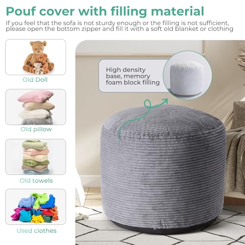 Dual-Size Corduroy Ottoman with Hidden Zipper – Ergonomic Memory Foam Footrest Poufs for Office Desks, Couches & Delicate Floors,Dark Gray 26"x 18" - color: Dark Gray, size: 26"D x 26"W x 18"H