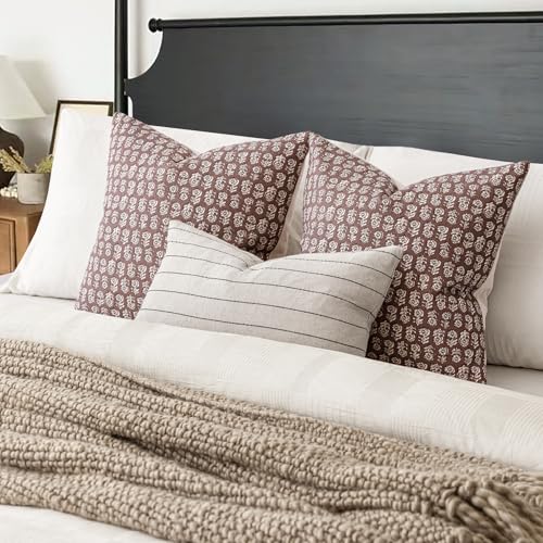 Foindtower Set of 2 Decorative Vintage Floral Print Throw Pillow Covers Neutral Modern Farmhouse Cushion Covers Boho Home Decor for Sofa Chair Couch Bedroom Living Room,18×18 Inch,Wine Red - color: Withered Rose, size: 18" x 18" (Pack of 2)