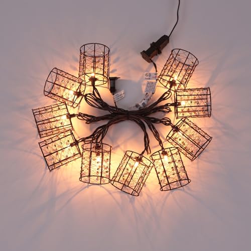 Outdoor Patio String Lights Plug in with 10 Incandescent Bulbs, Handwoven Beaded Copper Wire Style Decorative Lantern String Lights Connectable Weatherproof for Pergola, Porch, Mantel, Indoor Decor