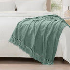 RECYCO Throw Blanket Soft Cozy Chenille Throw Blanket with Fringe Tassel for Couch Sofa Chair Bed Living Room Gift (Sage, 50'' x 60'') - color: Sage, size: 50'' X 60''